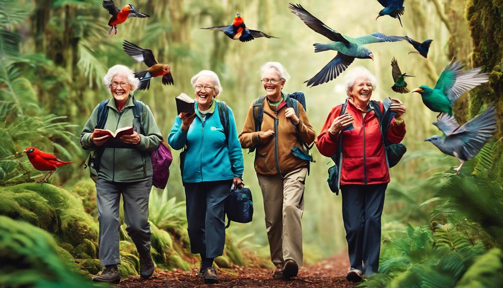 elderly bird watchers explore